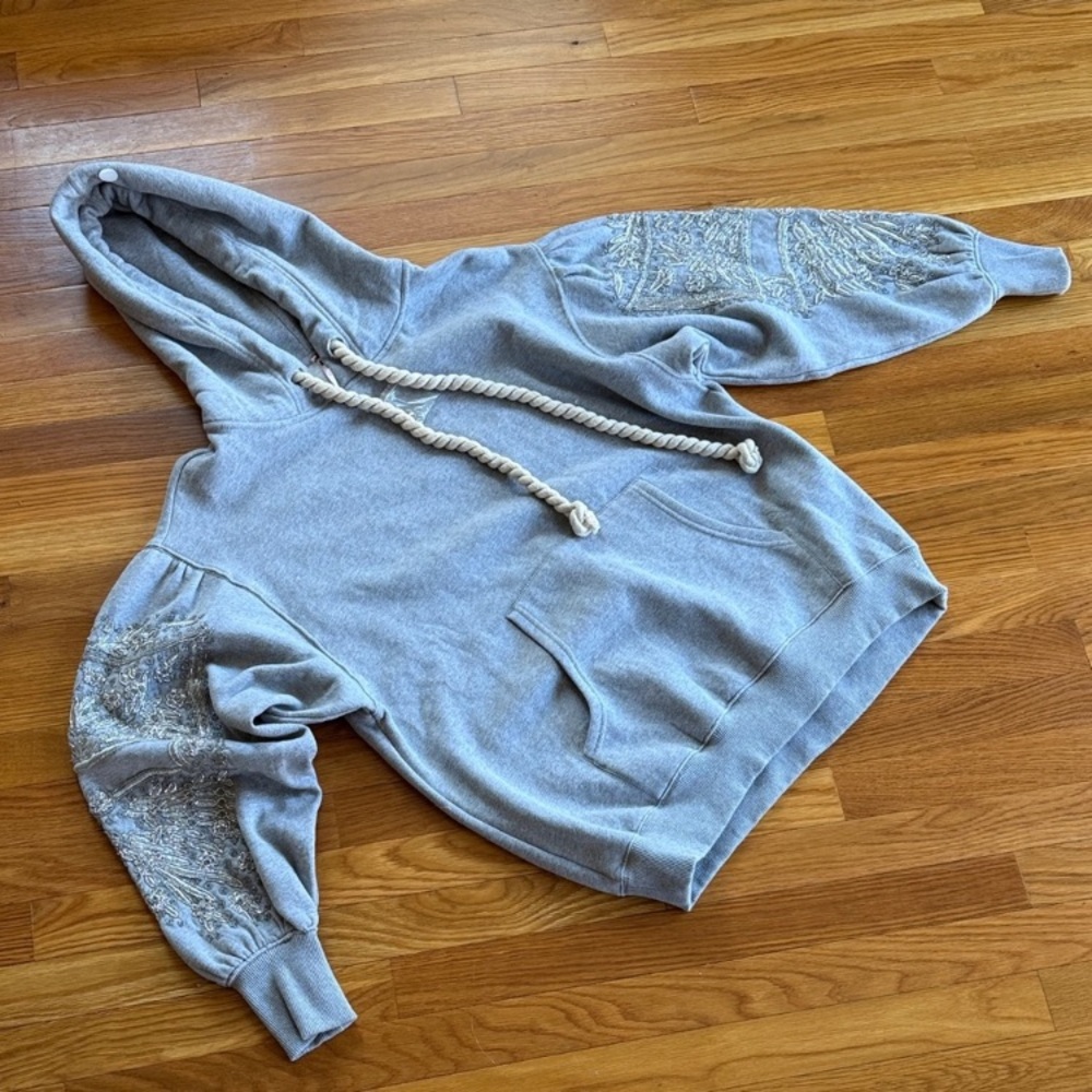 Free People - Encrusted Hoodie - Heather Grey NWT Sz L - Picture 5 of 8